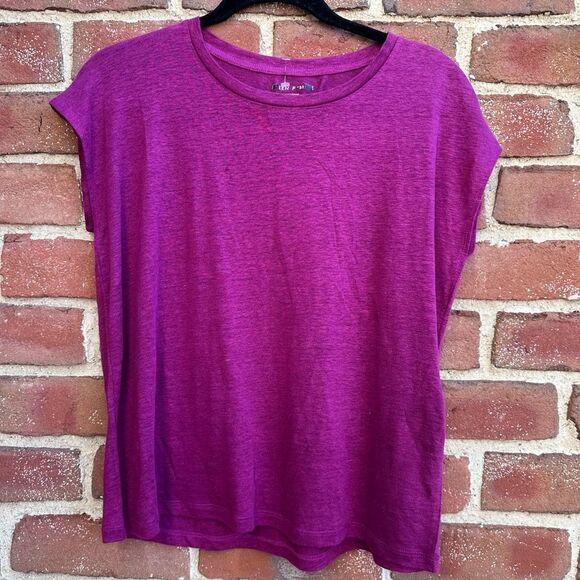 Eileen Fisher Women's $128 Organic Linen Jersey Shirred-Back Top sangria xxs - Picture 1 of 11